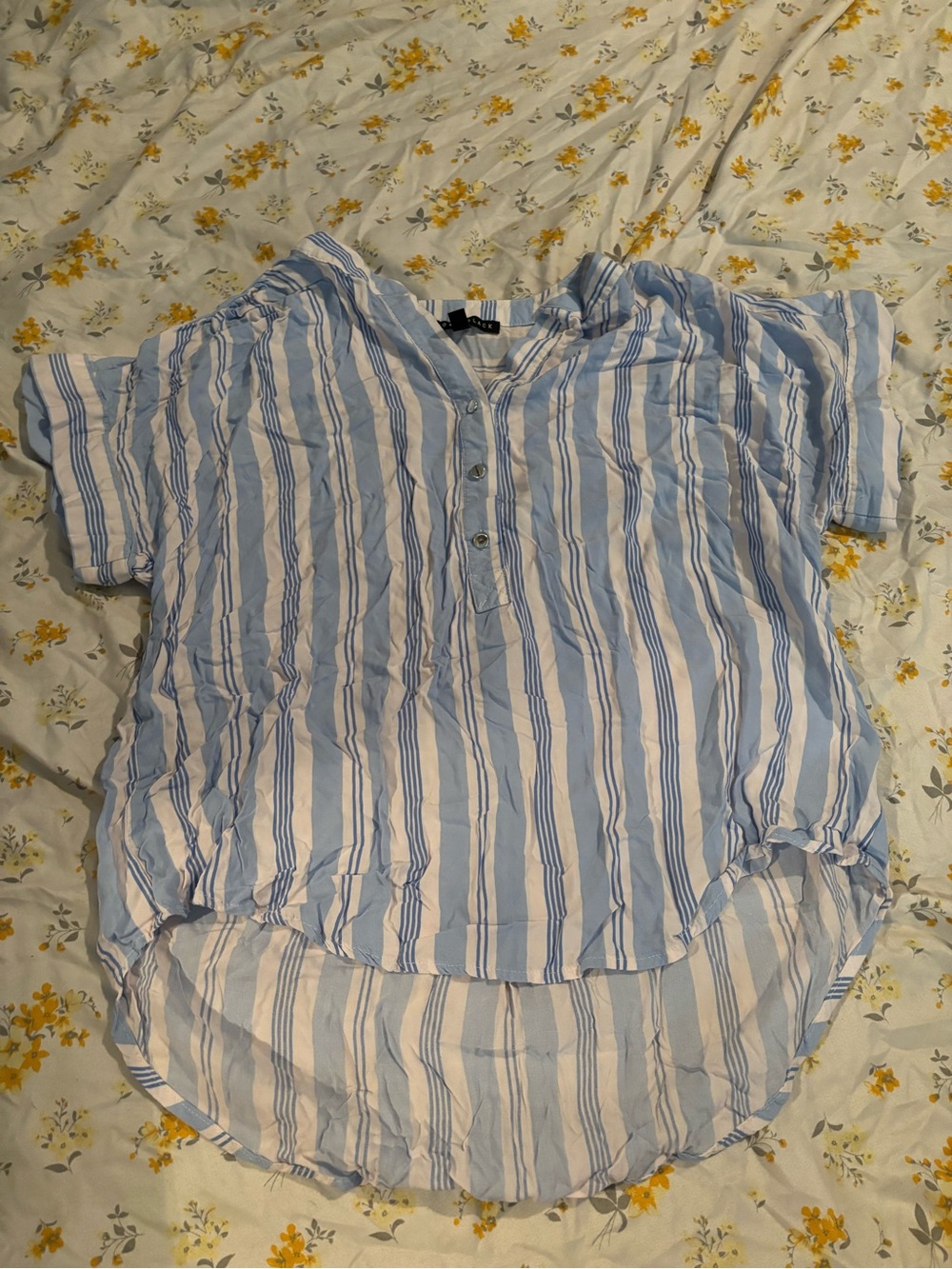 Light Blue & White Striped Women's Short-Sleeve Henley Blouse